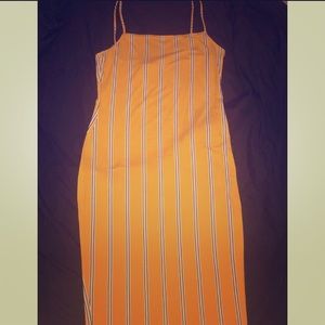 Yellow pin stripped body con dress!